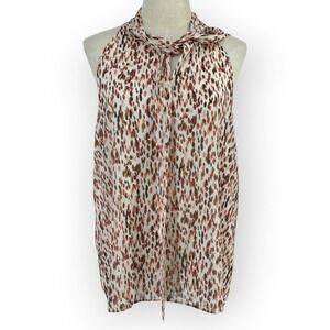 Calvin Klein XL Abstract Animal Print Tie Neck Halter Blouse Sleeveless Top